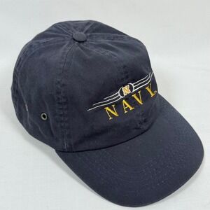 Vintage Navy Baseball Cap Hat Gold Embroidered Military Dad Adjustable Strapback